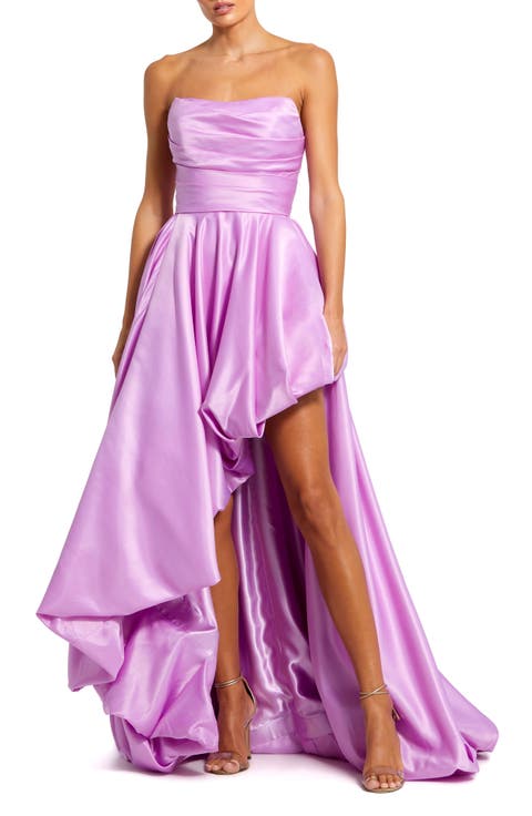 Asymmetrical High Low Strapless Ruched Gown