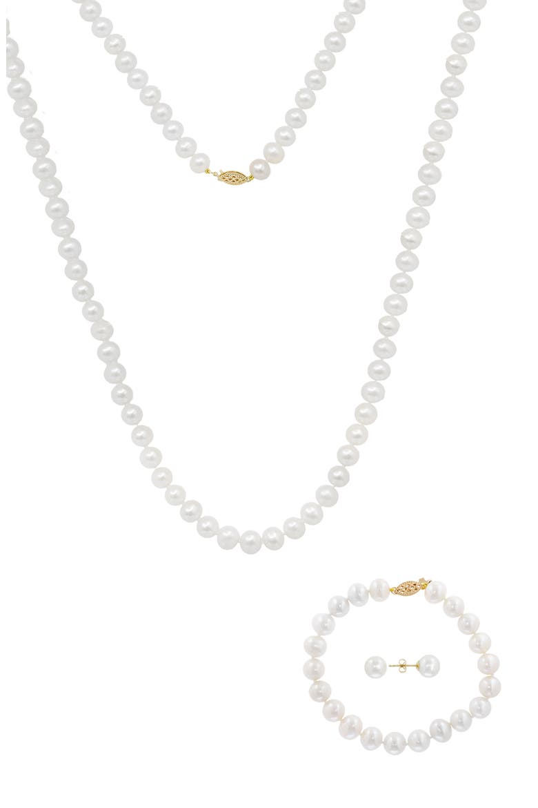 14k Gold Freshwater Cultured Pearl 3-Piece Set, Main, color, WHITE