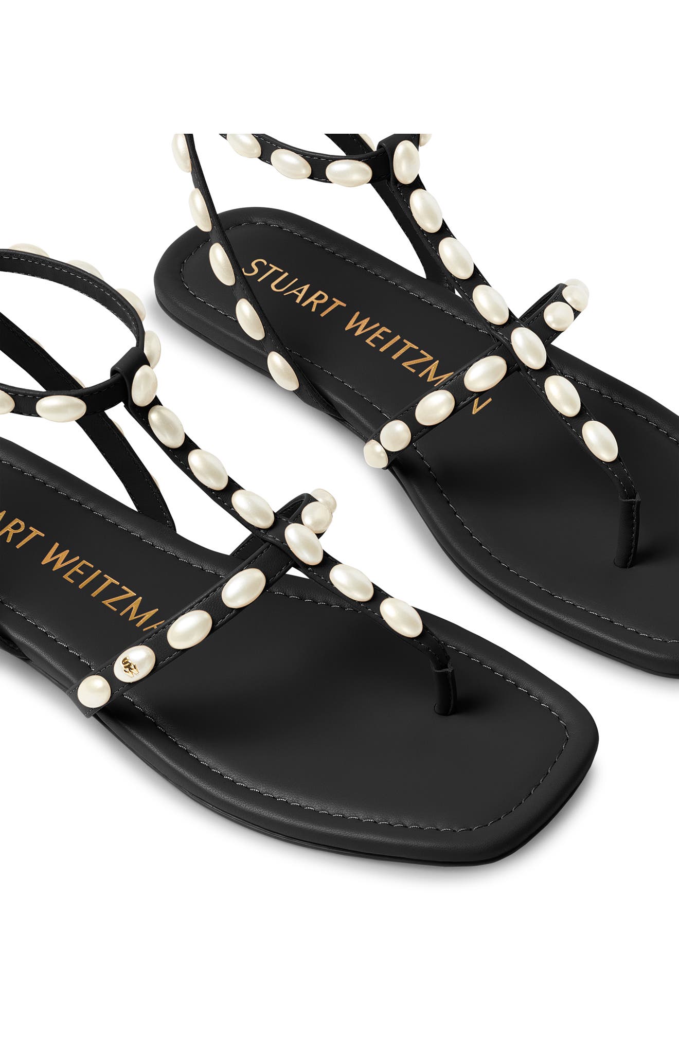 Stuart Weitzman Pearlita Flat Sandal, Alternate, color, Black