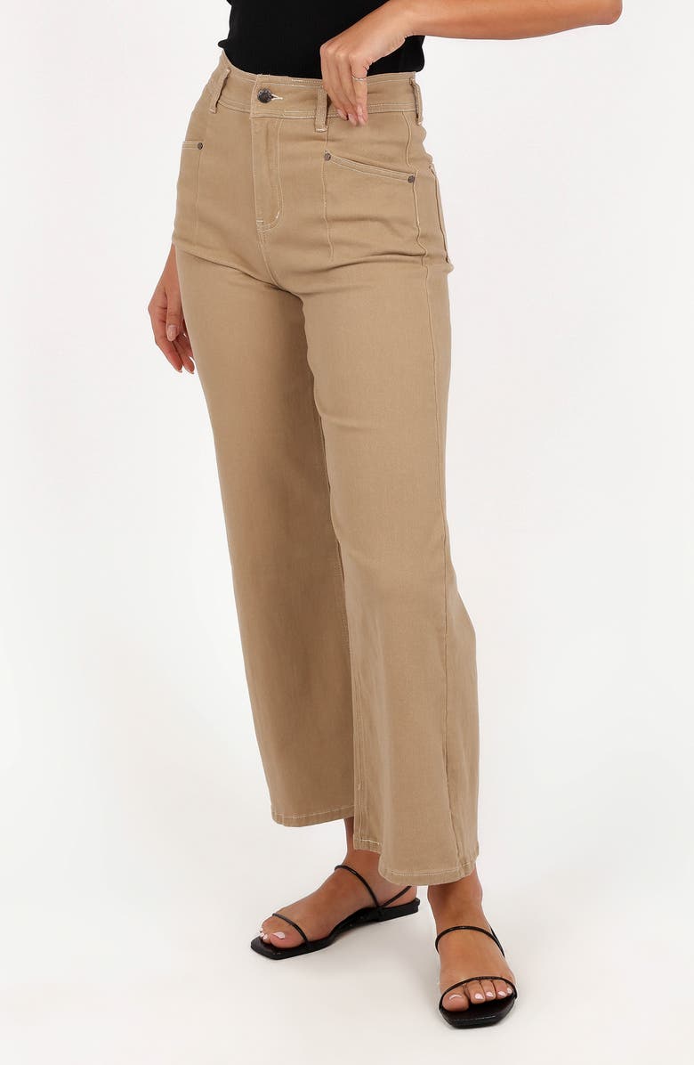 Petal & Pup Parson Topstitch Detail Crop Wide Leg Pants, Alternate, color, Taupe