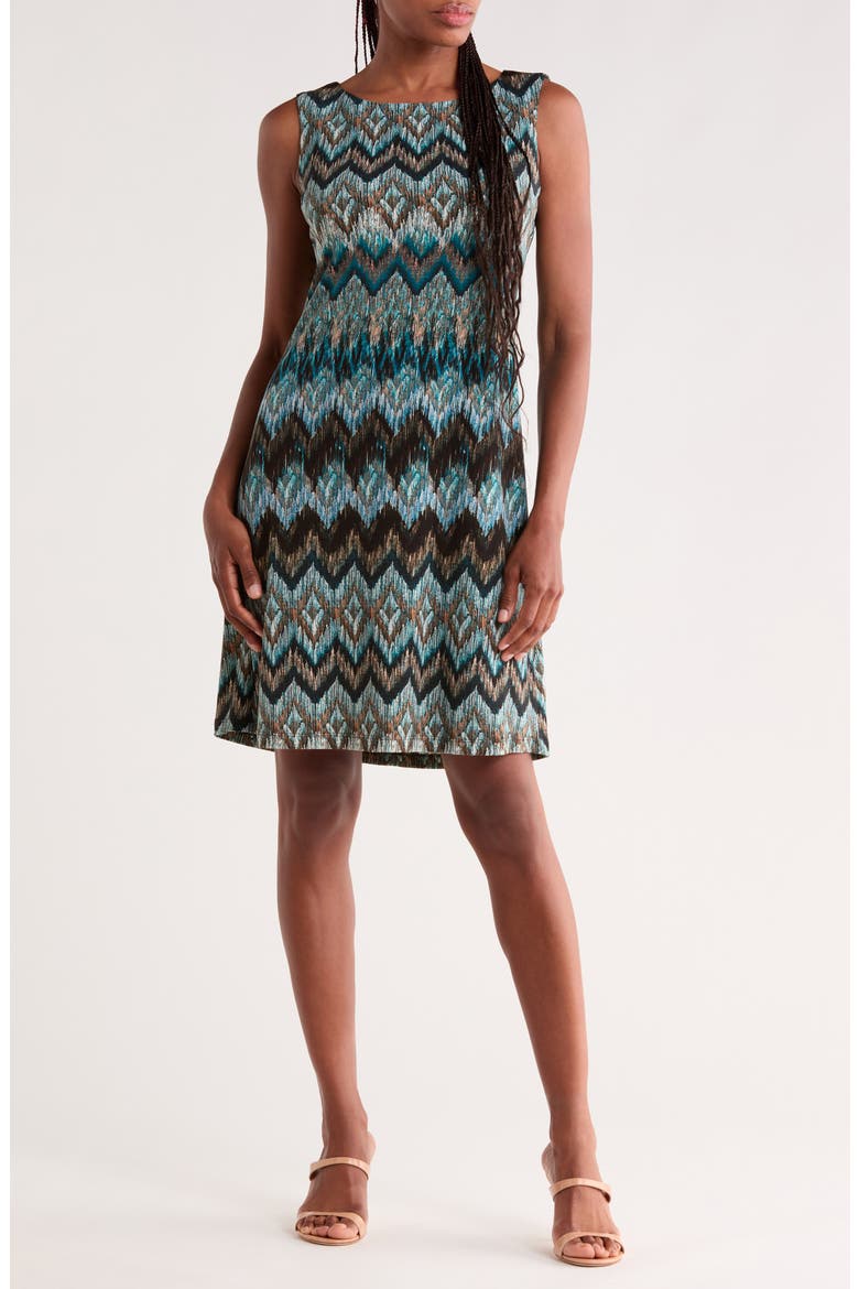 Chevron Print Sleeveless A-Line Dress, Main, color, PEACOCK