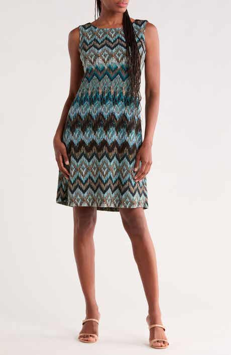 Chevron Print Sleeveless A-Line Dress