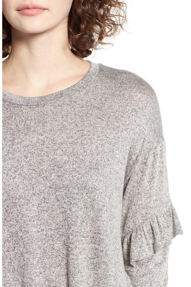 Ruffle Long Sleeve Top, Alternate, color, MOCHA/ BLACK