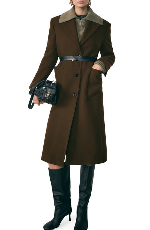 Pocketed Virgin Wool Blend Coat