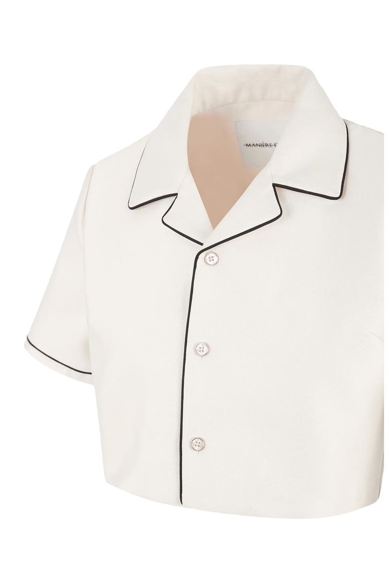 Maude Satin Cropped Shirt with Piping, Alternate, color, Off White