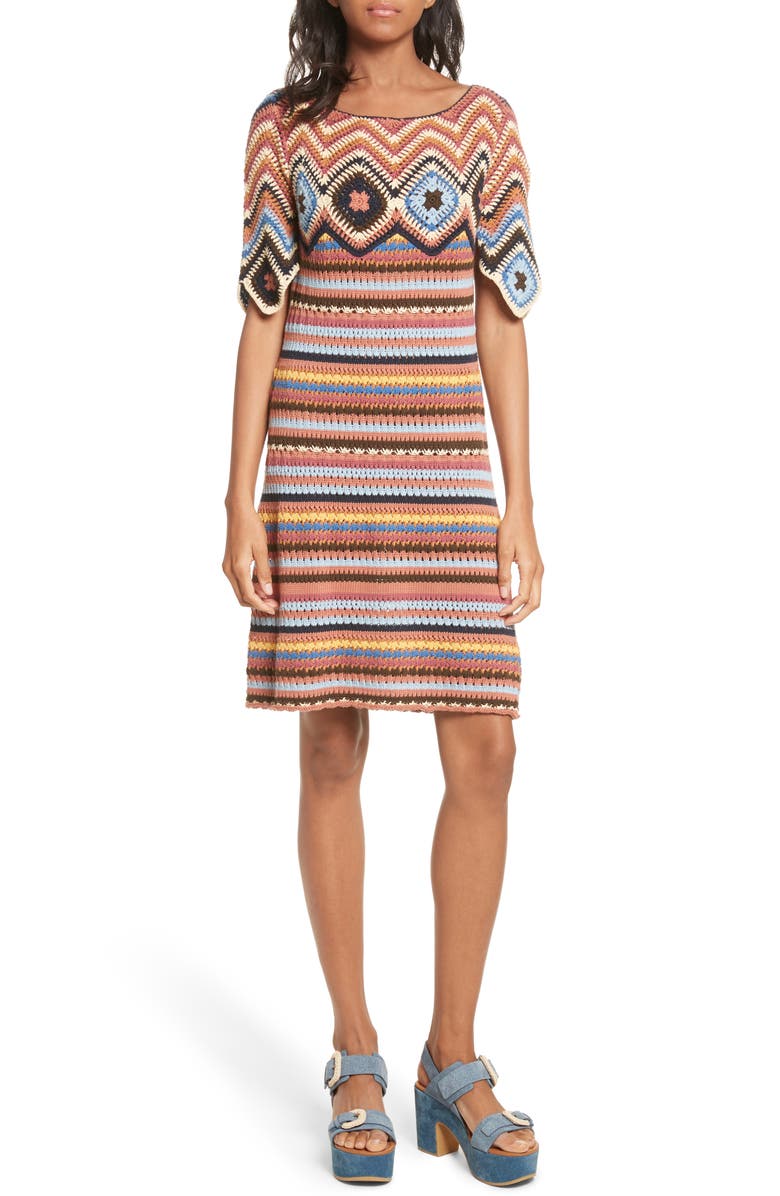 white christmas dresses Chloé studded crochet-knit maxi dress in Neutrals main image 0