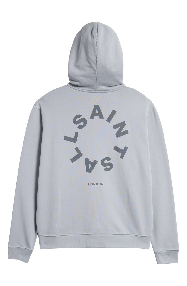 AllSaints Tierra Logo Cotton French Terry Graphic Hoodie, Alternate, color, Gunmetal Grey