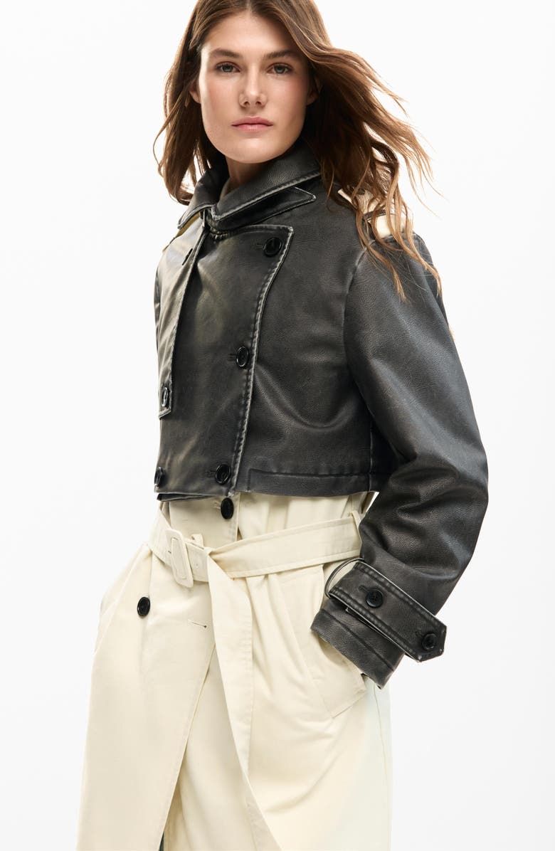 Desigual Mixed Media Trench Coat, Alternate, color, 