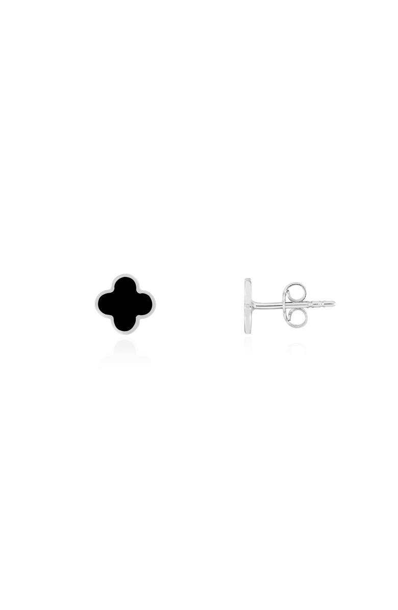 The Lovery Fine Jewelry Mini Onyx Clover Stud Earrings, Main, color, White Gold