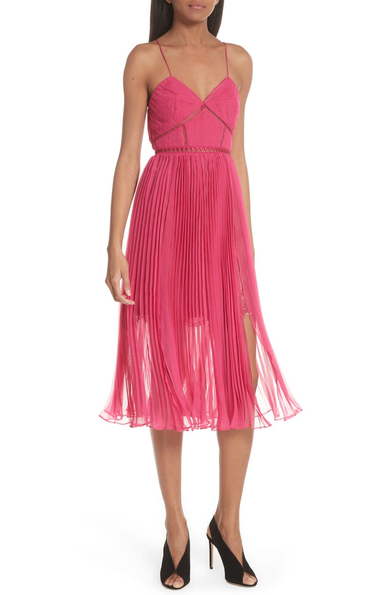 Self-Portrait Pleated Chiffon Midi Dress, Alternate, color,