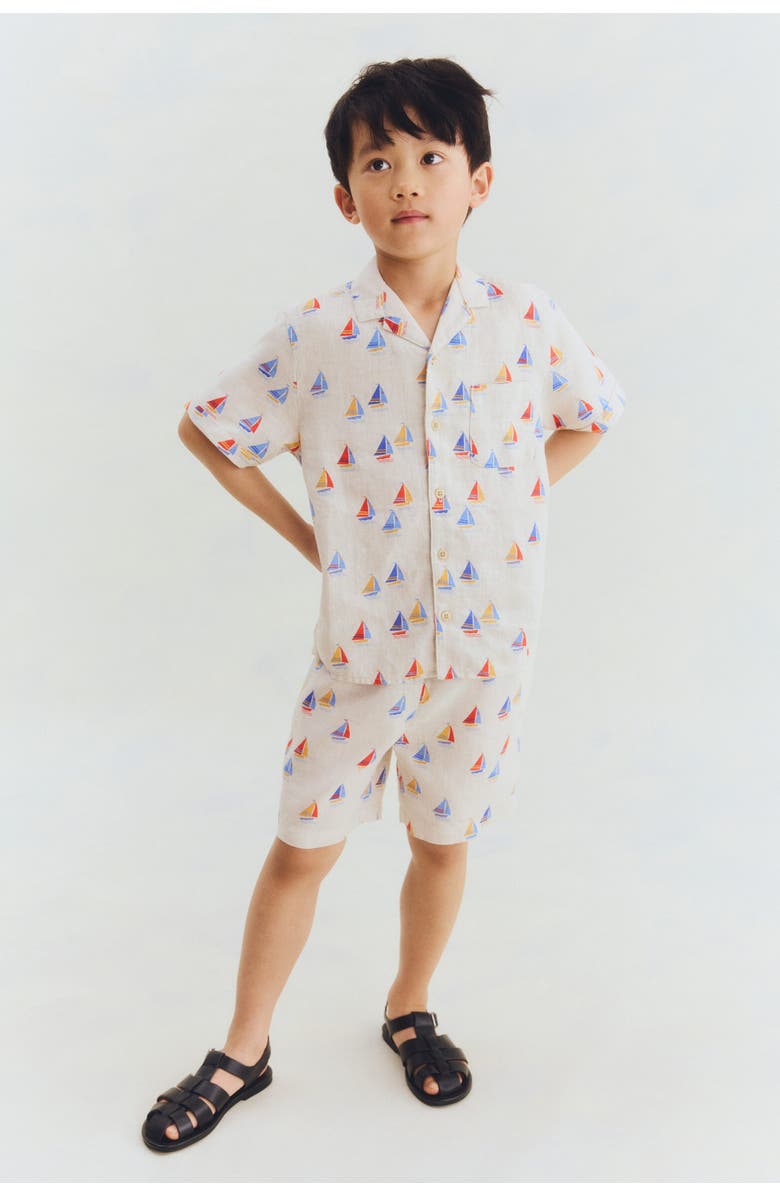 H&M 2-piece Linen Set, Alternate, color, Light Beige/Sailboats
