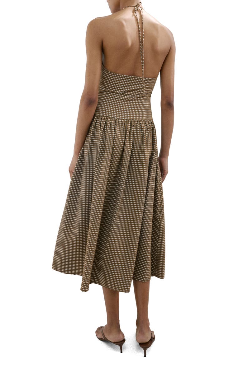 MANGO Check Ruched Halter Neck Midi Dress, Alternate, color,