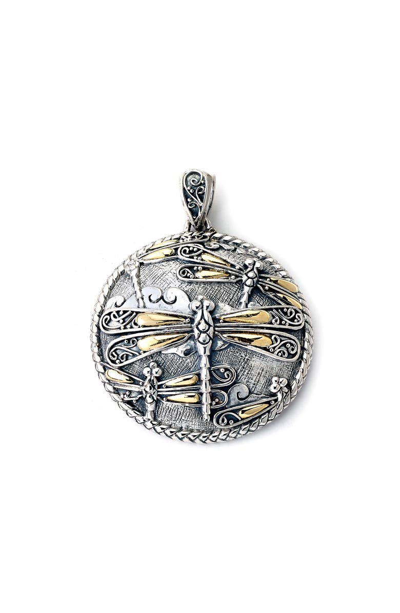 SAMUEL B. Sterling Silver & 18K Gold Dragonfly Round Pendant, Main, color, Silver And Gold