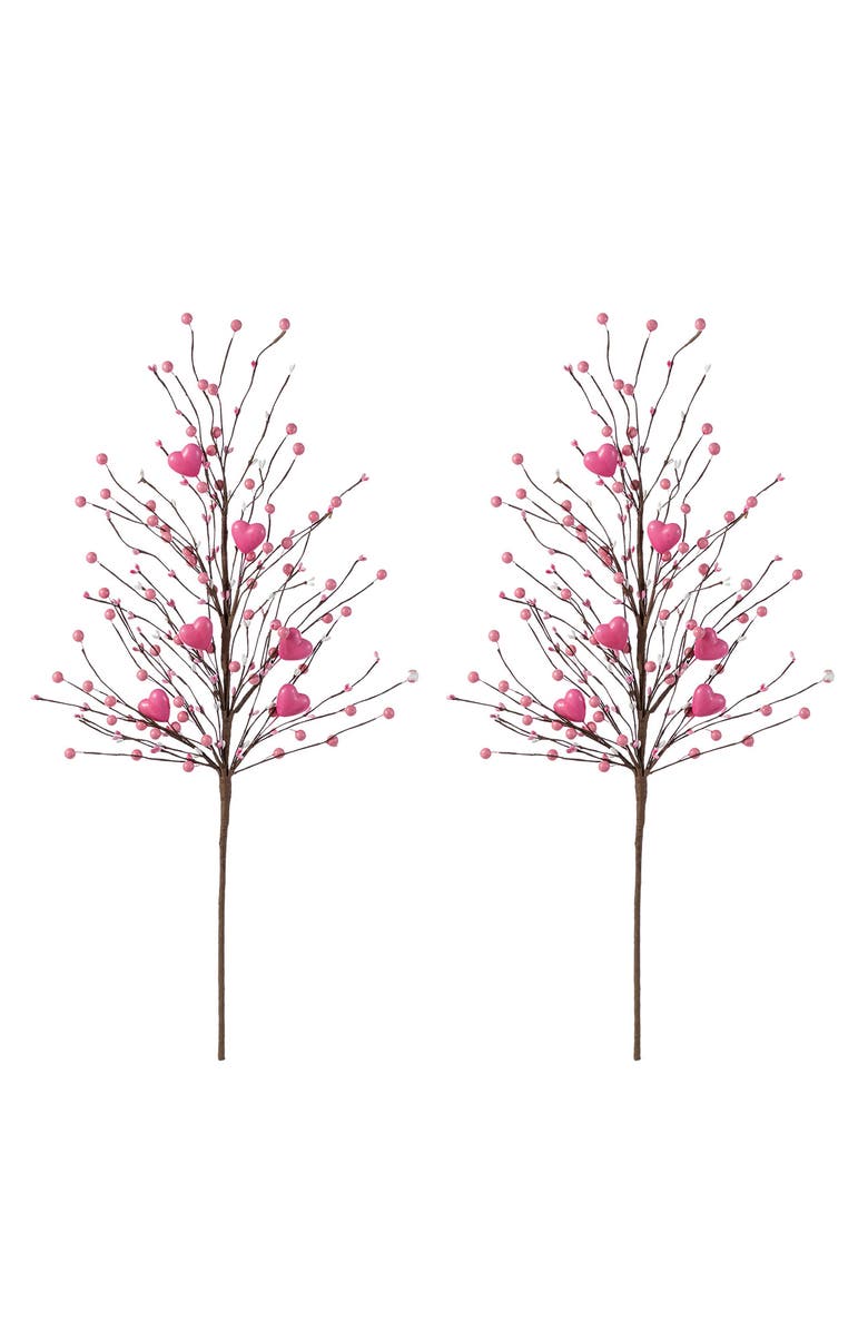 Glitzhome Set of 2 28"H Valentine
s Pink Berry 
Heart Picks, Main, color, Red