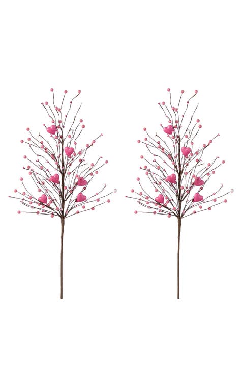 Set of 2 28"H Valentine
s Pink Berry 
Heart Picks