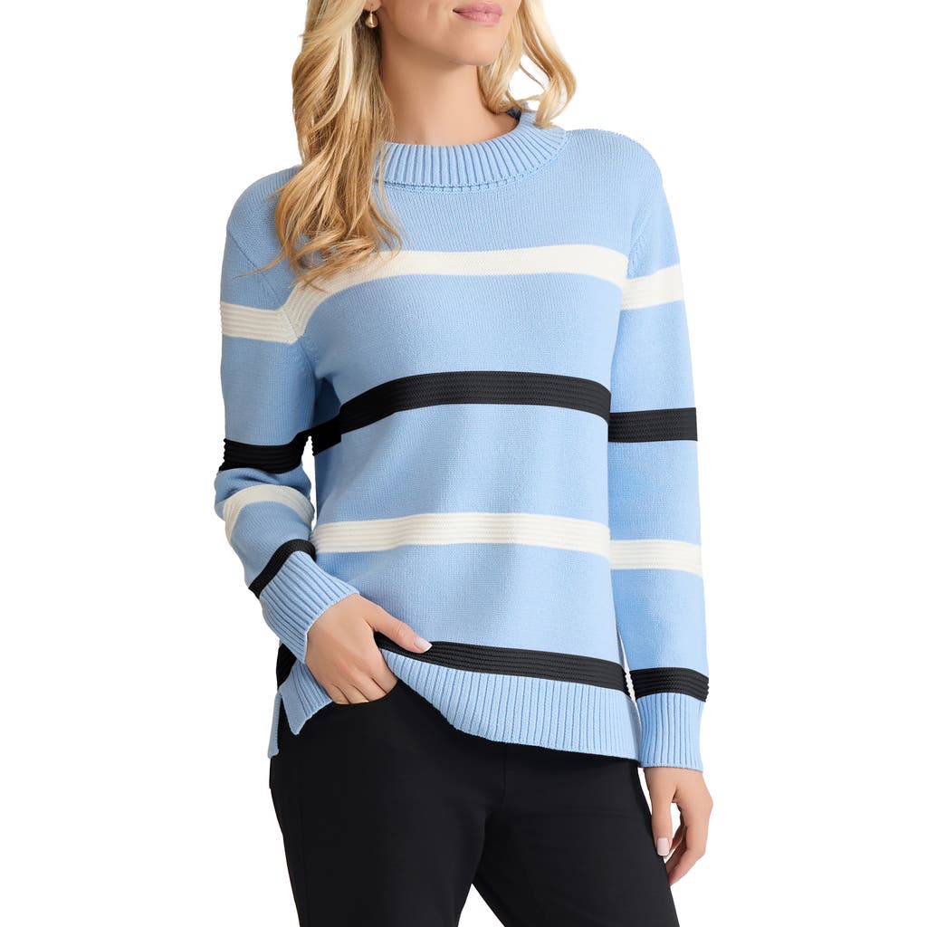 Jones New York Stripe Crewneck Sweater In Blue