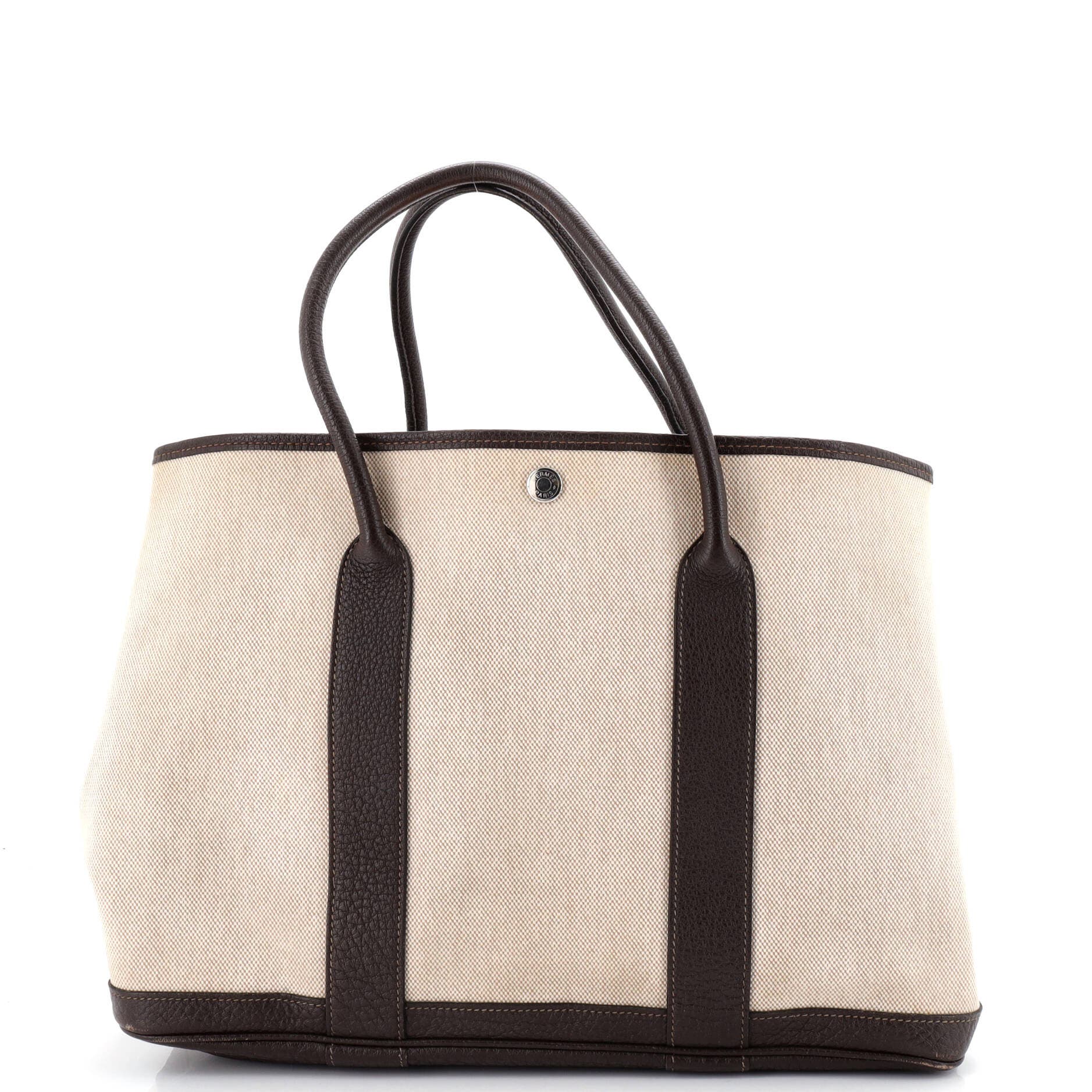 Pre-Owned Hermes Garden Party Tote Toile and Leather 36, Main, color, Ebene