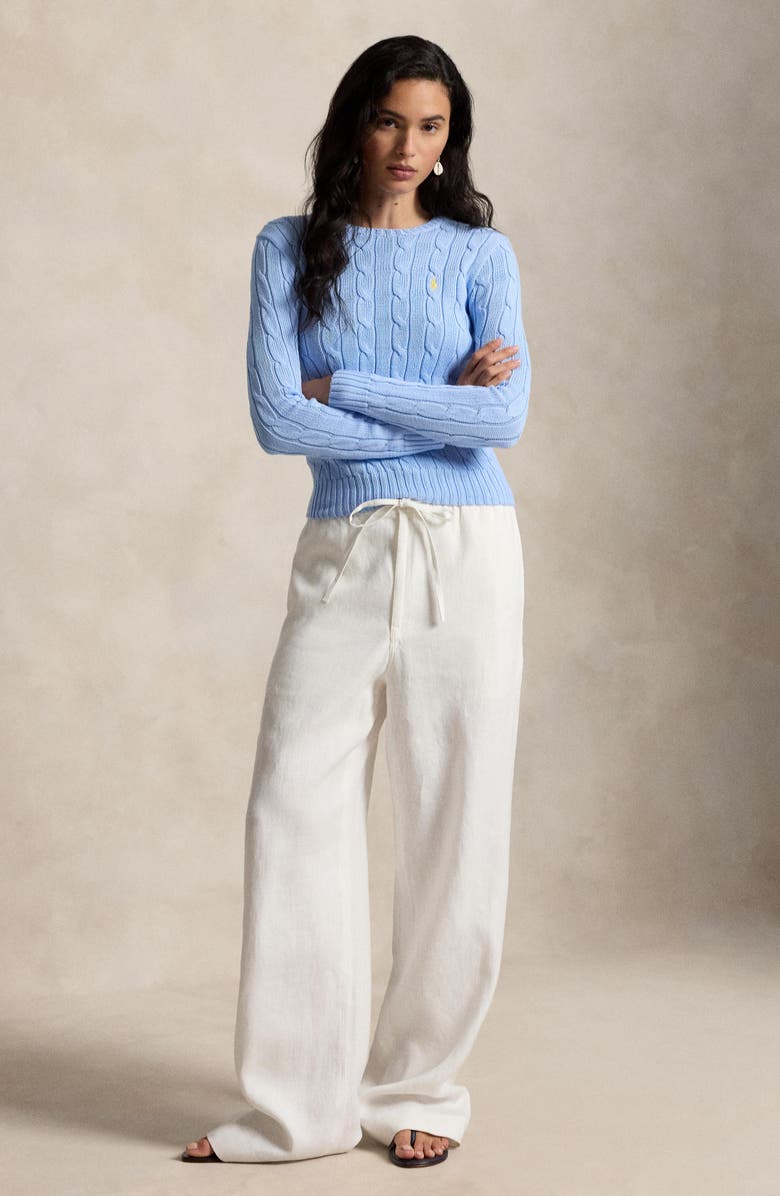 Polo Ralph Lauren Cable Stitch Cotton Crewneck Sweater, Alternate, color, Baby Blue