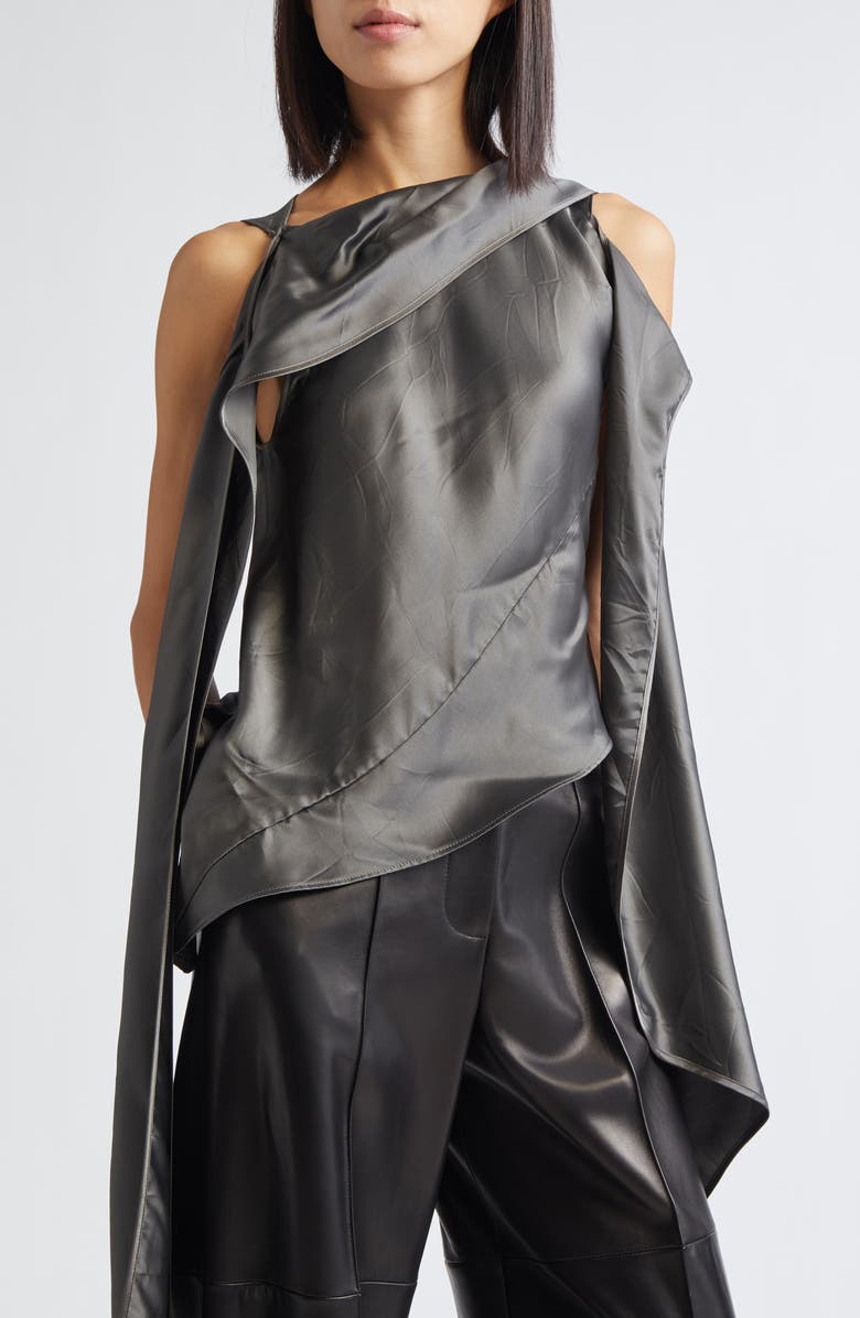 GRACE LING Bias Cut Crinkled Satin Scarf Top, Alternate, color, Grey