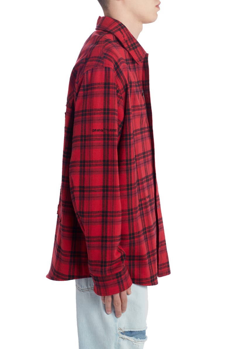 Off-White Check Flannel Button-Up Shirt, Alternate, color, 