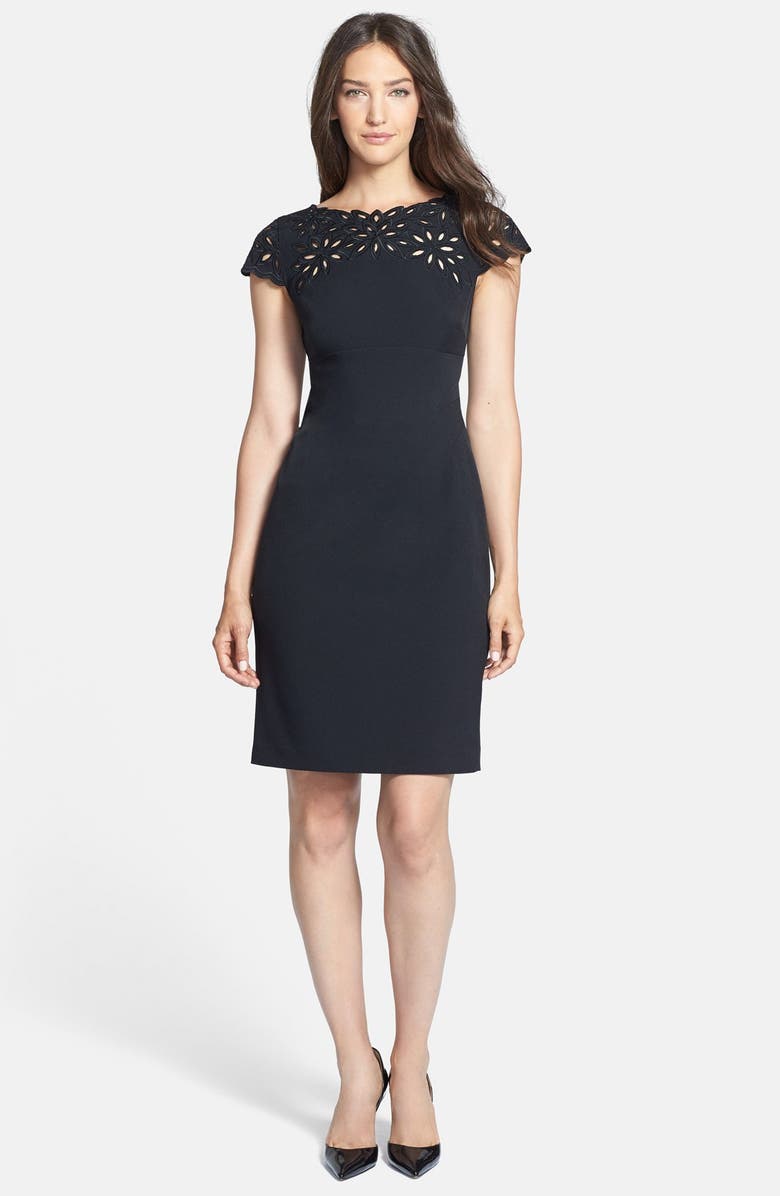 Adrianna Papell Cutout Yoke Crepe Sheath Dress, Alternate, color,