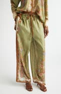 Zimmermann Indra Border Print Relaxed Silk Wide Leg Pants