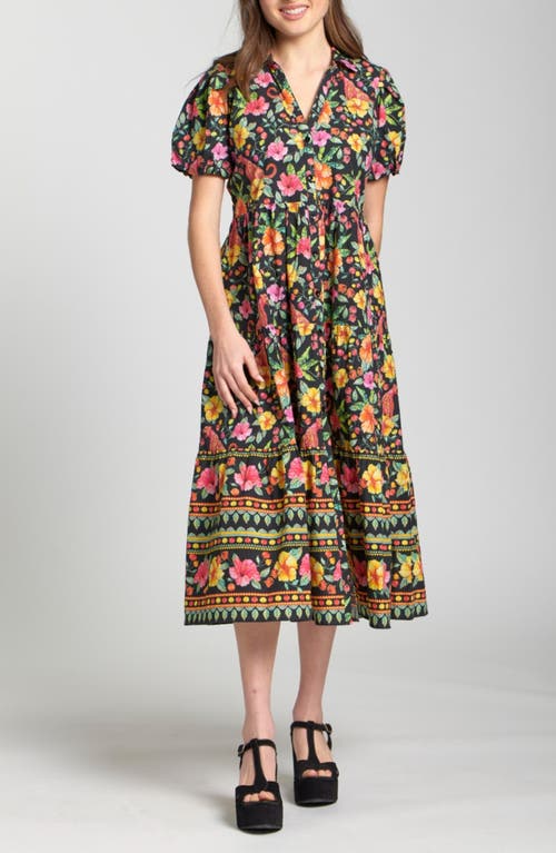 Apny Puff Sleeve Tiered Shirtdress In Multi