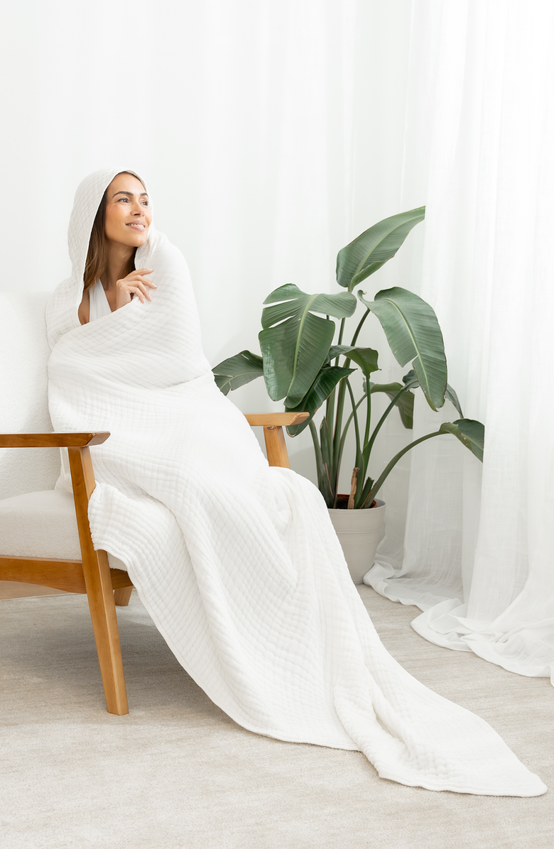 Comfy Cubs Adult Muslin Hooded Towel, Alternate, color, White