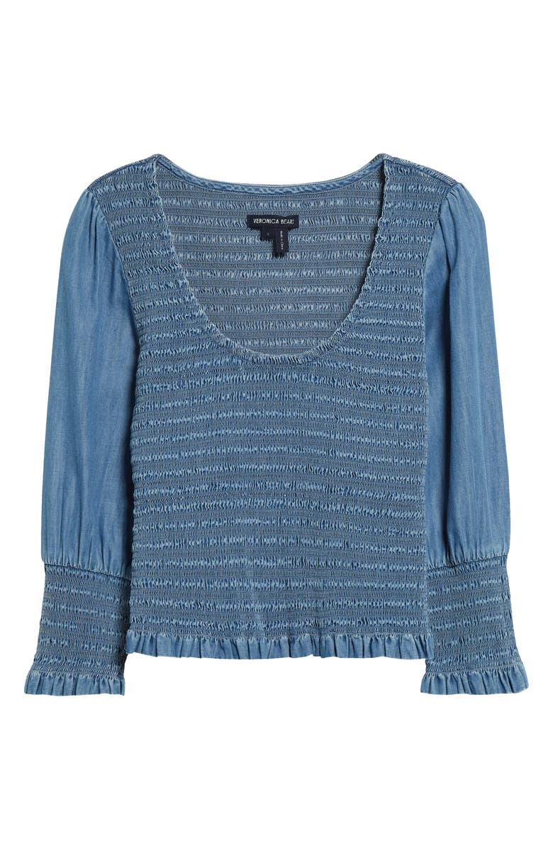Veronica Beard Assyia Smocked Chambray Top, Alternate, color,