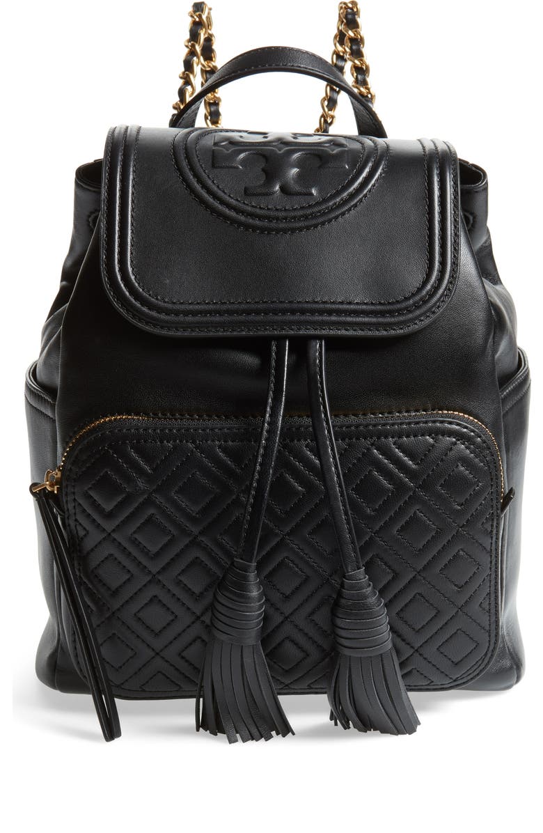 Tory Burch Fleming Lambskin Leather Backpack, Main, color,