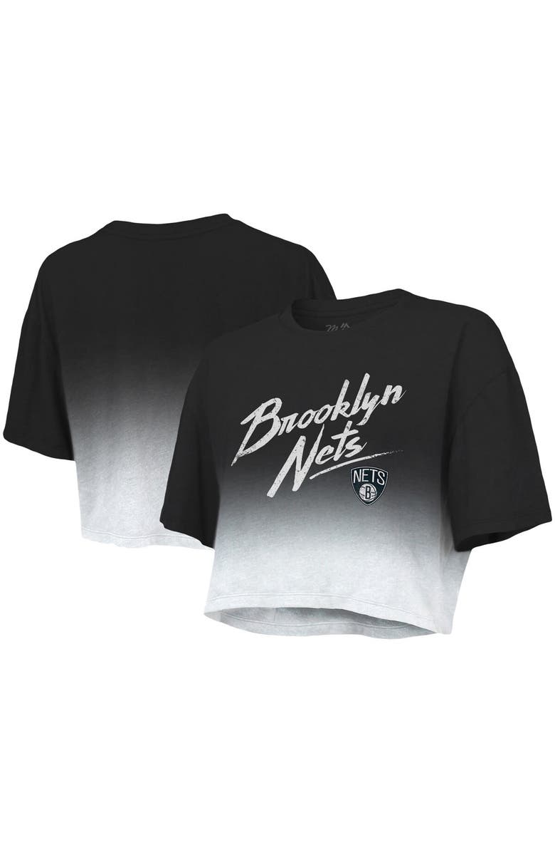 Majestic Threads Women's Majestic Threads Black/White Brooklyn Nets Dirty Dribble Tri-Blend Cropped T-Shirt, Main, color, Black
