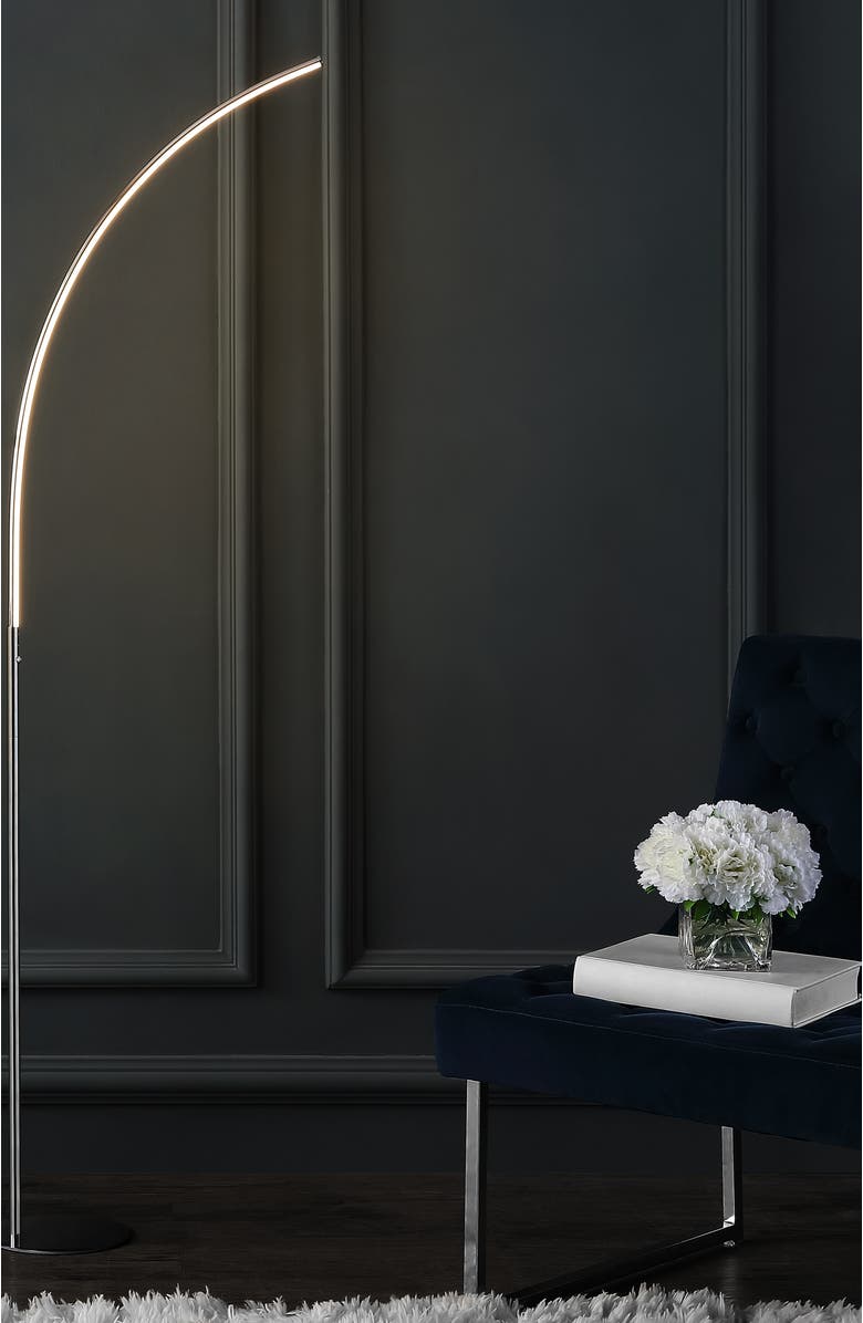 JONATHAN Y Curva 64" Metal Minimalist Modern LED Integrated Floor Lamp, Chrome, Alternate, color, Chrome