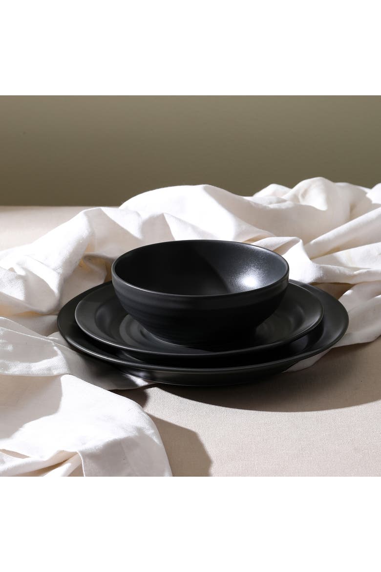 Orbit Stoneware 16-Piece Dinnerware Set with Cereal Bowls and Mugs, Alternate, color, Charcoal