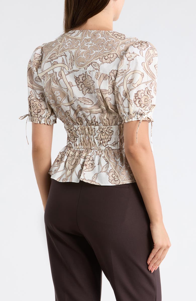 Derek Lam Rhea V-Neck Puff Sleeve Top, Alternate, color, Tan Moroccan