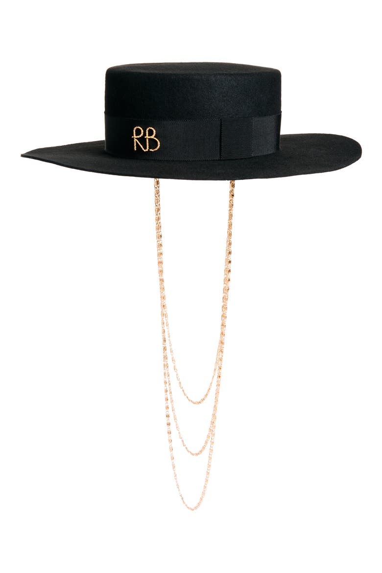 Monogram Logo Wool Boater Hat, Main, color, BLACK