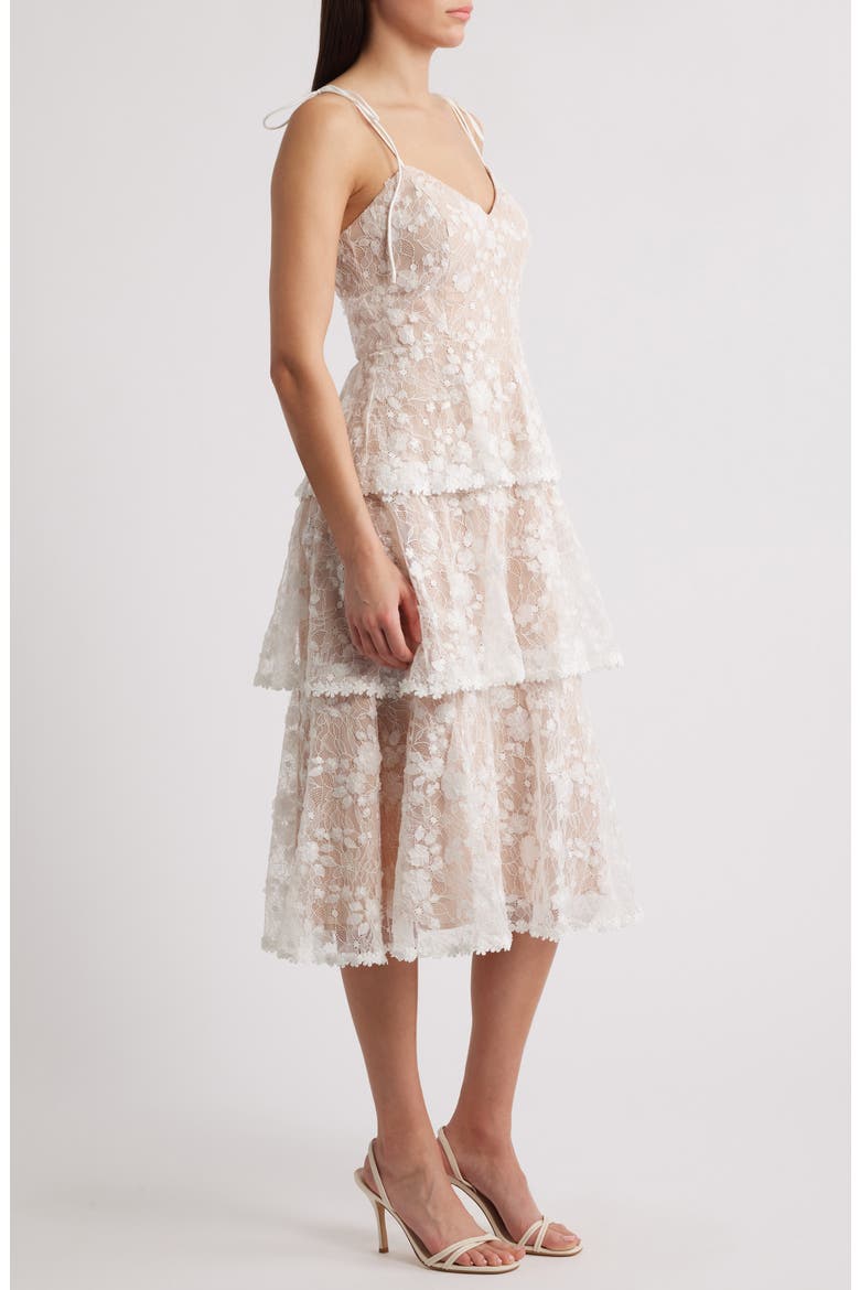 April Tie Strap Tiered Lace Cocktail Dress, Alternate, color, WHITE