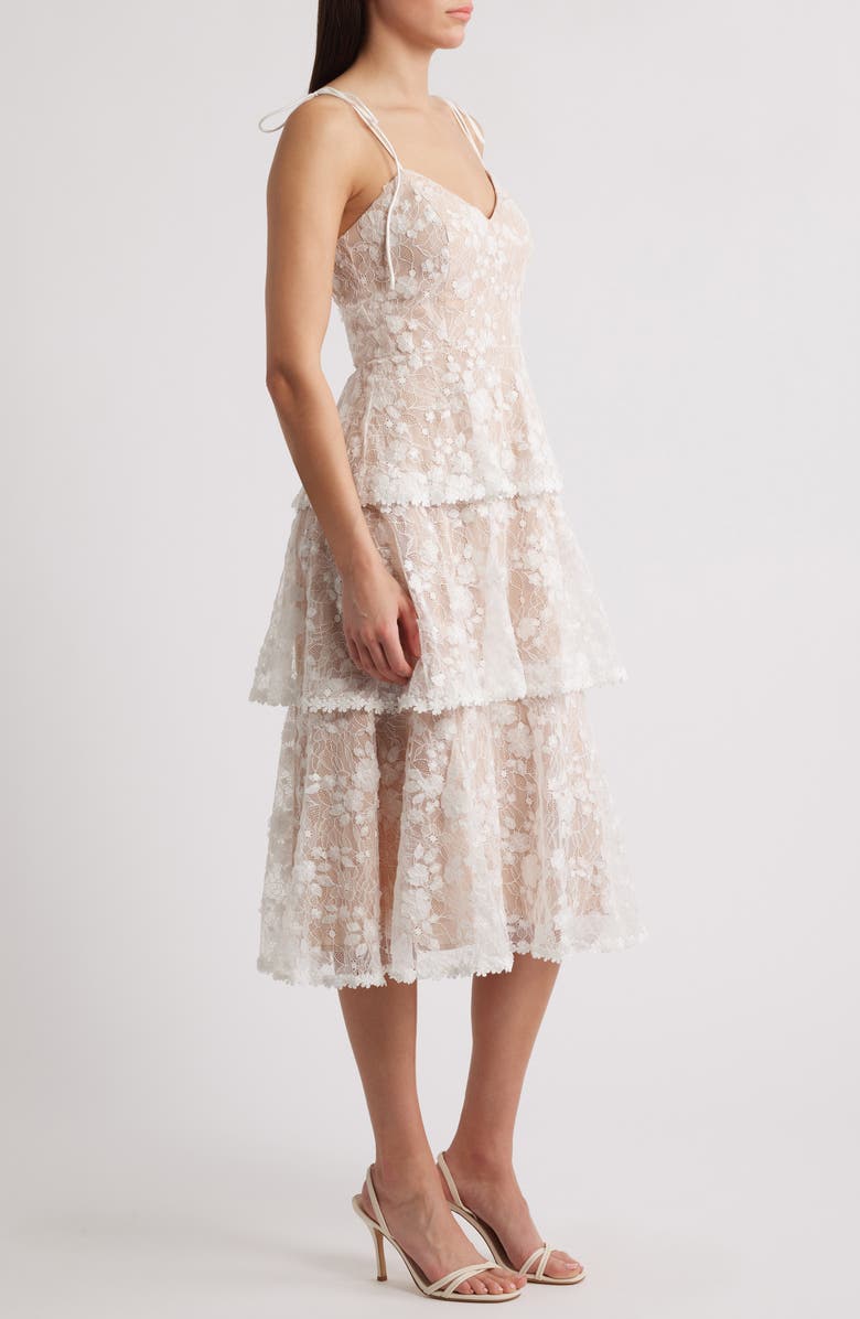 Lucy Paris April Tie Strap Tiered Lace Cocktail Dress, Alternate, color, White
