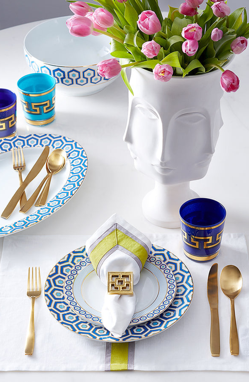 Jonathan Adler Newport Serving Platter In White/blue/gold