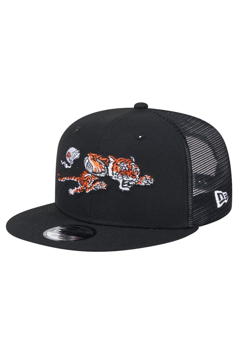 Men's New Era Black Cincinnati Bengals Throwback Main Trucker 9FIFTY Snapback Hat, Main, color, Black