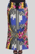 24seven Comfort Apparel Print Foldover Waist Maxi Skirt
