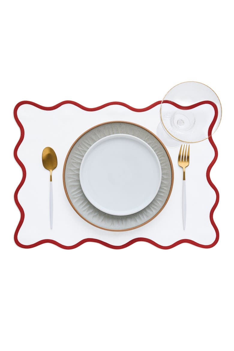 Linen Placemats Set of 4, 14 x 19" - Giselle Scallop Edge, Alternate, color, Christmas White