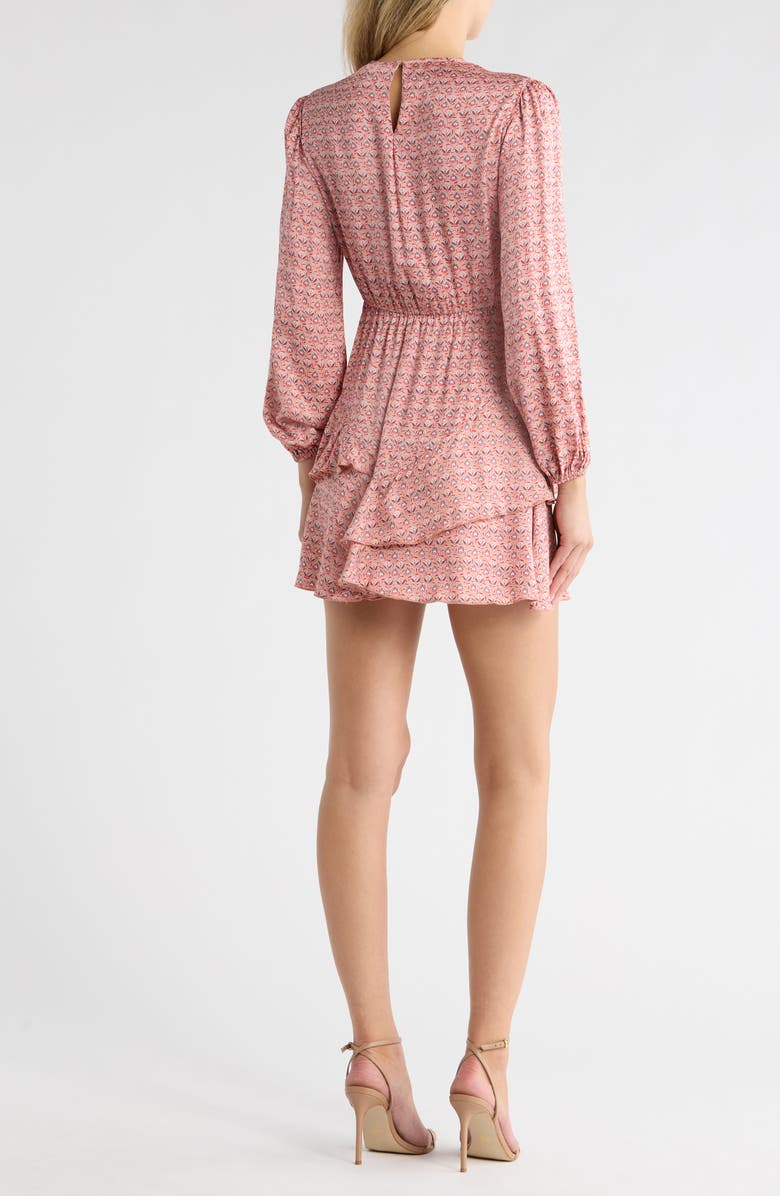 maje Rilivia Floral Long Sleeve Ruffle Hem Minidress, Alternate, color, Mini Fleurs Rose Coral