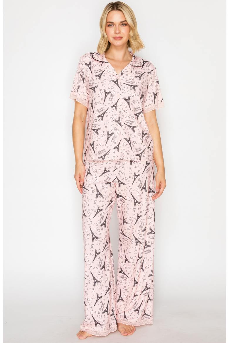 Yummy Jersey Notched Collar & Wide Leg Pants Gift Set, Alternate, color, Rose Eifel
