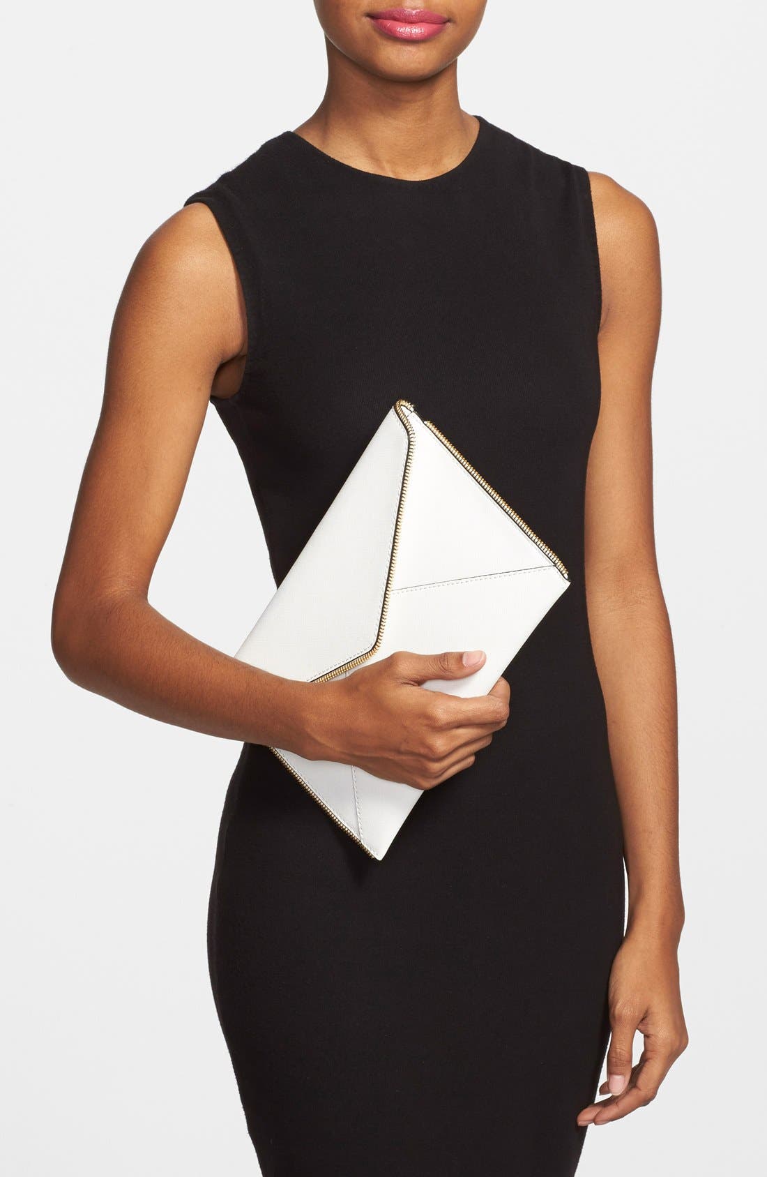 'Leo' Envelope Clutch, Alternate, color, WHITE