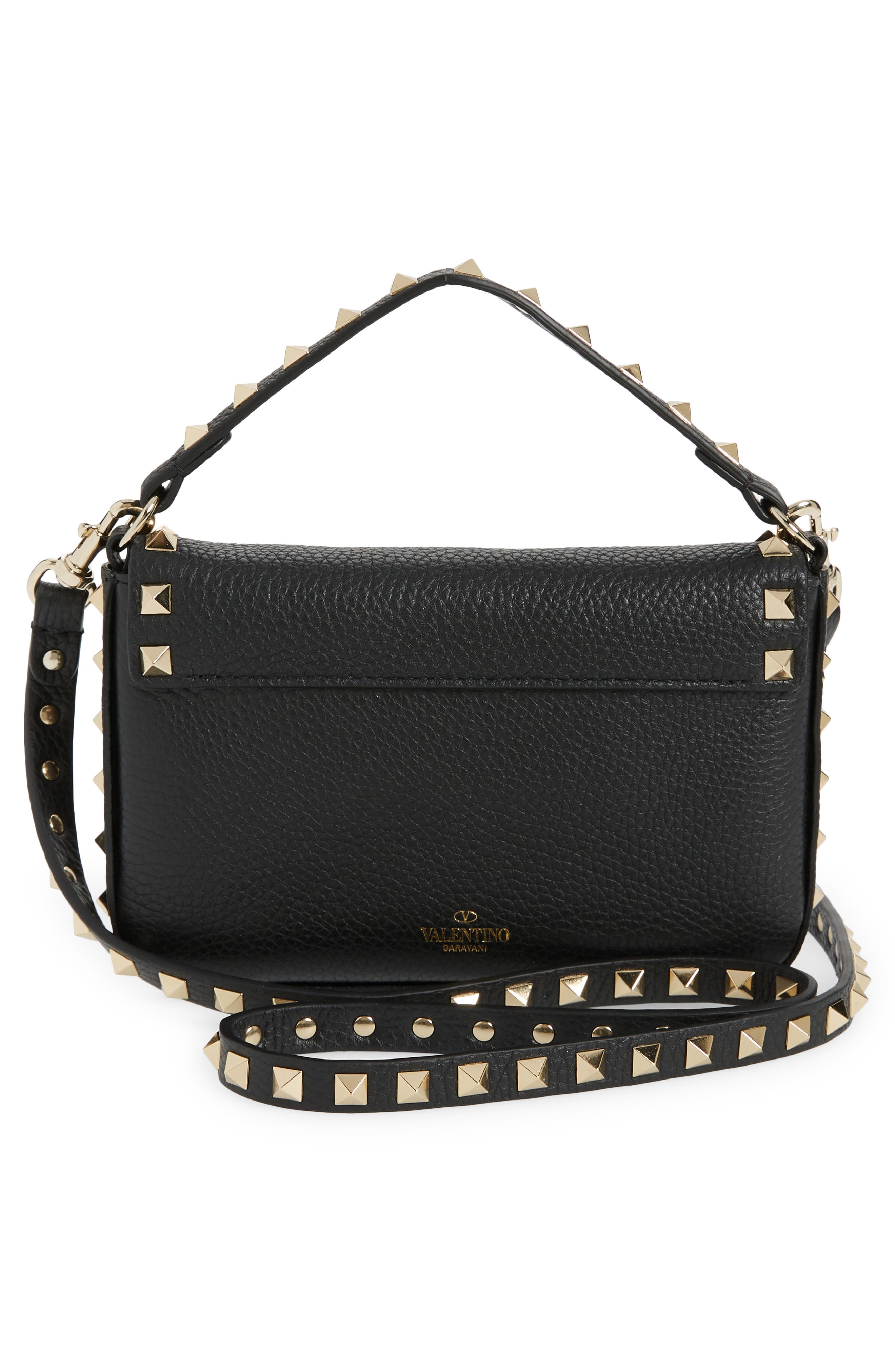 Valentino Garavani Mini Rockstud Leather Top Handle Bag, Alternate, color, 