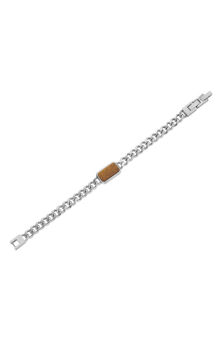GEOFFREY BEENE Men's Stainless Steel Semiprecious Stone Curb Chain Bracelet, Alternate, color, Brown
