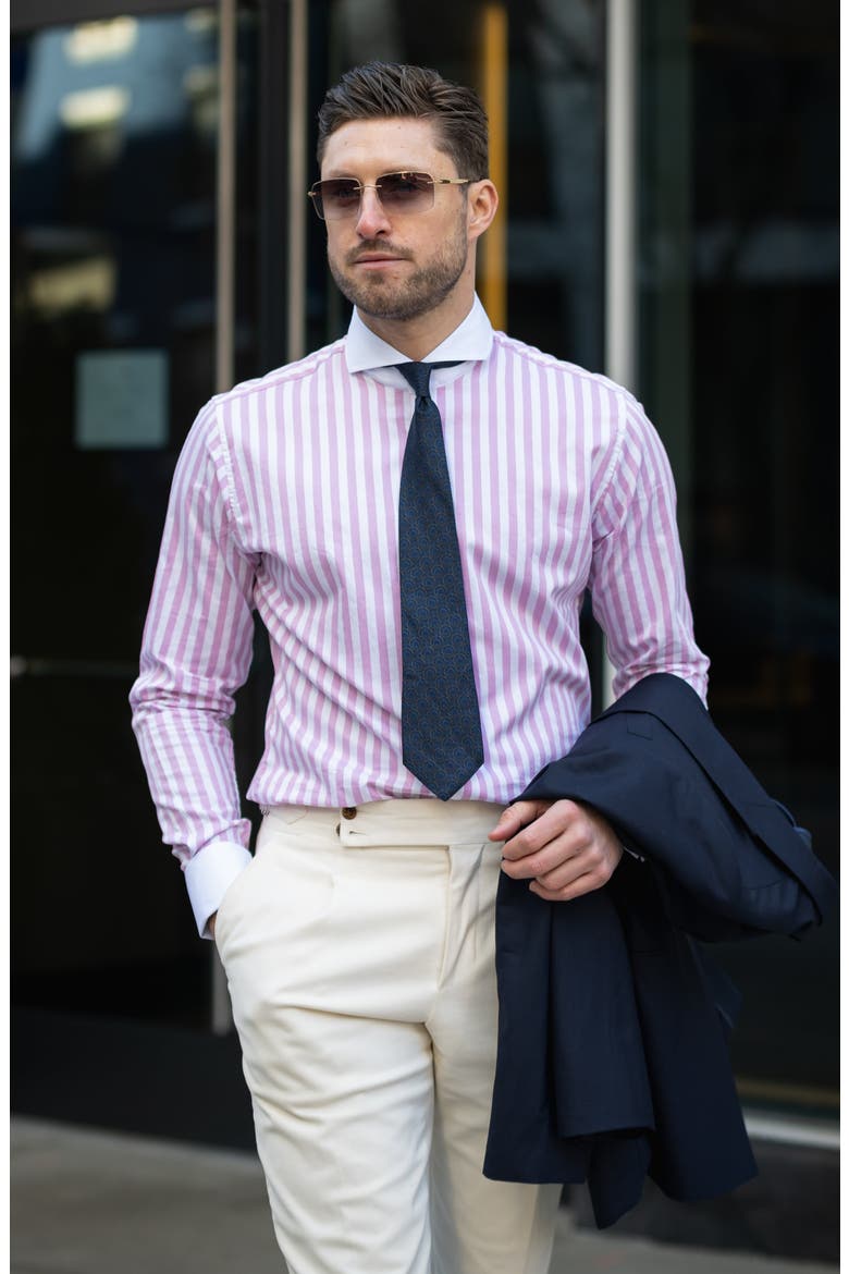 Bold Twill Stripes Pima Cotton Shirt, Alternate, color, Pink Bold Twill Stripes