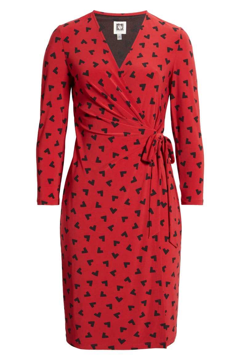 Heart Print Long Sleeve Wrap Dress, Alternate, color, TITAN RED/ ANNE BLACK