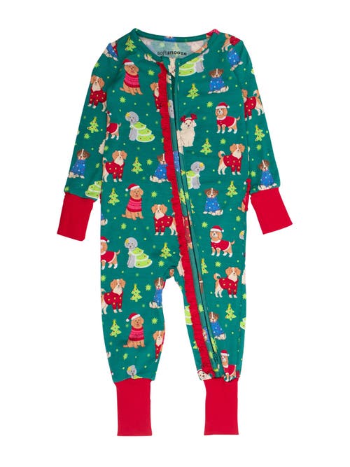 Rufflebutts Girls Softsnooze Holiday Convertible Ruffle One Piece Pajama In Multi