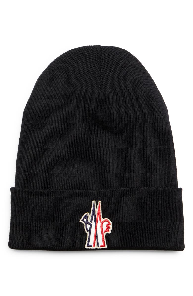 Moncler Grenoble Logo Patch Ribbed Virgin Wool Beanie, Main, color, 